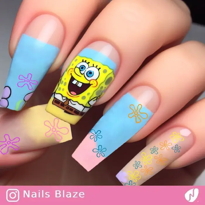 Spongebob Sky Flower Nails| Cartoon - NB756